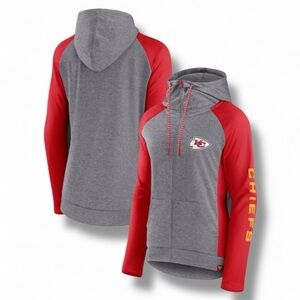 FANATICS KC Chiefs Women's Lightweight Full-Zip Hoodie - Heather Gray/Red 3XL